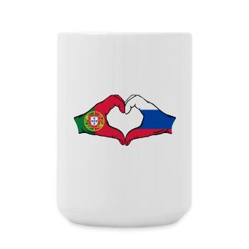 Portugal Russie Drapeau Mains Coeur Forme - Grande tasse 440 ml - blanc - Devant