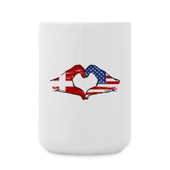 Dänemark USA Flagge Haende Herzform used - Große Tasse 440 ml - Weiß - Vorne
