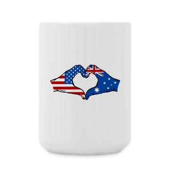 États-Unis, Australie, drapeau, main, forme de coeur - Grande tasse 440 ml - blanc - Devant