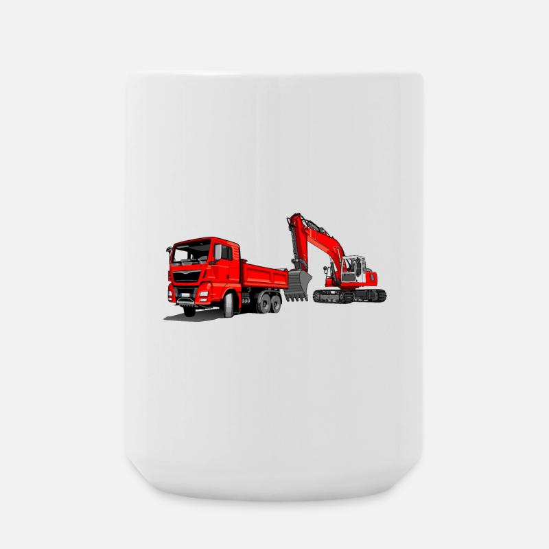 Baustelle mit Bagger und Kipplaster - Große Tasse 440 ml - Weiß