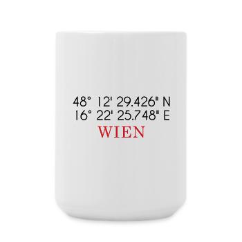 Wien Koordinaten Design – Stadt GPS Typografie - Große Tasse 440 ml - Weiß - Vorne