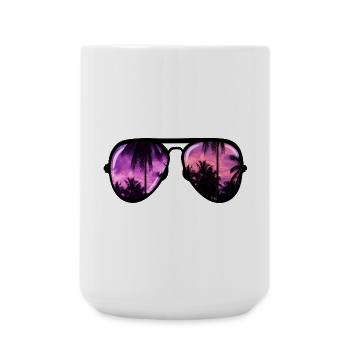 cool sunglasses with palm tree - Large Mug 440 ml - white - Front