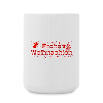 Frohe Weihnachten rot Sterne Engel Christbaum - Große Tasse 440 ml - Weiß - Vorne