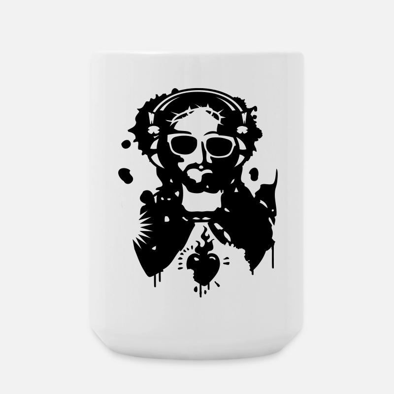 Jesus Graffiti with headphones and sunglasses - Large Mug 440 ml - white