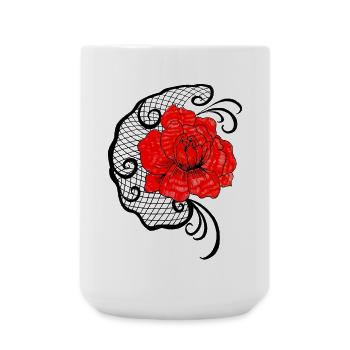 Rote Blume im Netzmuster - Große Tasse 440 ml - Weiß - Vorne