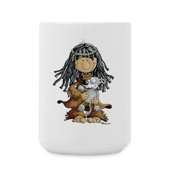 Indianer und Wolf - Freunde - Große Tasse 440 ml - Weiß - Vorne