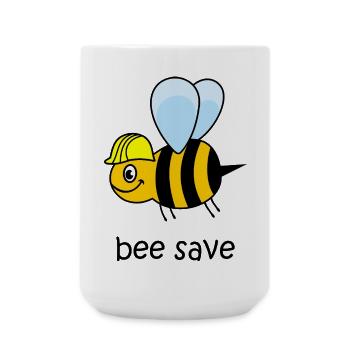 bee save, bee with helmet, funny bee, bee - Large Mug 440 ml - white - Front