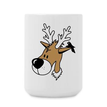 lustiges Comic Rentier mit Vogel auf dem Ohr - Große Tasse 440 ml - Weiß - Vorne