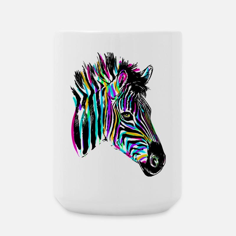 Buntes Zebra - Farbiges Zebra - Große Tasse 440 ml - Weiß