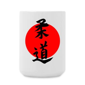 Judo in japanischer Kanji-Schrift mit roter Sonne - Große Tasse 440 ml - Weiß - Vorne