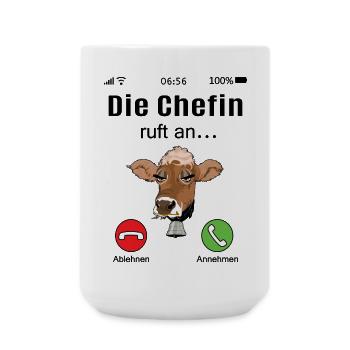 Kuh ruft Chefin Kühe Bauernhof Landwirt Büro Fun - Große Tasse 440 ml - Weiß - Vorne