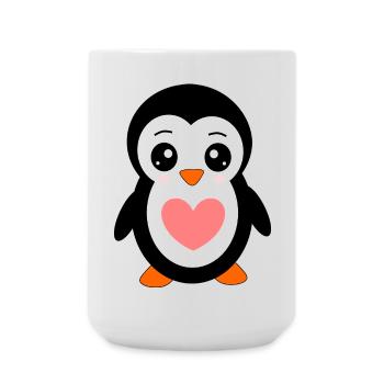 Anniversaire du Pingouin de Kawaii avec cadeau de cœur - Grande tasse 440 ml - blanc - Devant