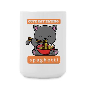 Funny cat eats spaghetti - Large Mug 440 ml - white - Front