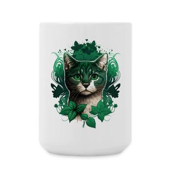 Cat with ivy frame - Large Mug 440 ml - white - Front