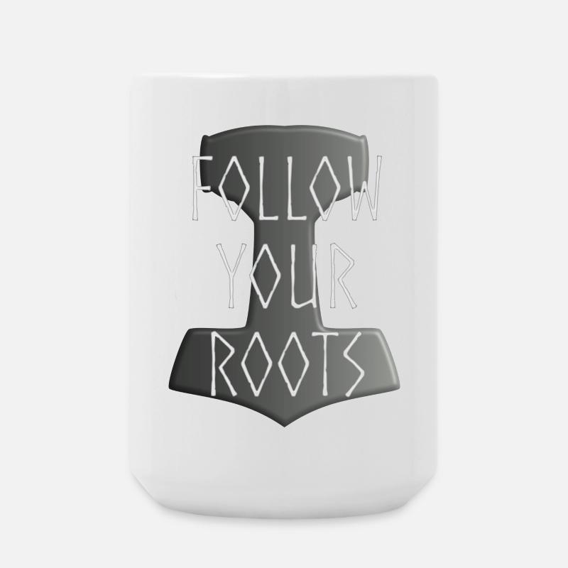 Mjölnir Donar Hammer Thor - Follow your Roots grau - Große Tasse 440 ml - Weiß