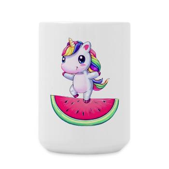 Einhorn tanzt auf Wassermelone - Lustiges - Große Tasse 440 ml - Weiß - Vorne