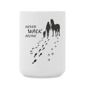 Hund Pferd Reiterin - Never walk alone, Backprint - Große Tasse 440 ml - Weiß - Vorne