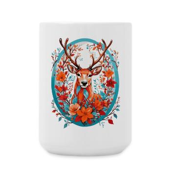 Hirsch mit Blumen - Große Tasse 440 ml - Weiß - Vorne