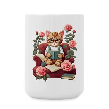 Süße Schlaue Katze mit Lesebrille - Große Tasse 440 ml - Weiß - Vorne