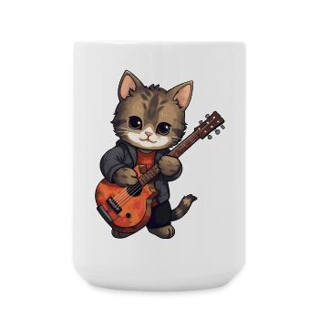 Chat avec guitare, gueule de bois, animaux de compagnie, chats - Grande tasse 440 ml - blanc - Devant