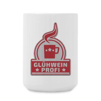 Glühwein Profi - Gestrickt / Gehäkelt - Ugly Xmas - Große Tasse 440 ml - Weiß - Vorne