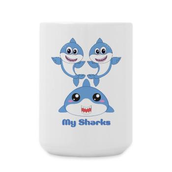 Adorable Shark Friends Cartoon Design - Large Mug 440 ml - white - Front