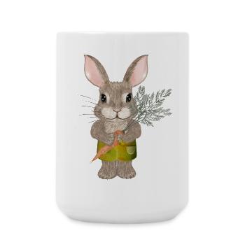 cute rabbit with carrot and shorts - Large Mug 440 ml - white - Front