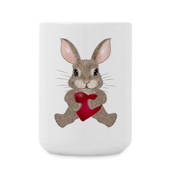 putziges Kaninchen mit Herz zum Valentinstag - Große Tasse 440 ml - Weiß - Vorne