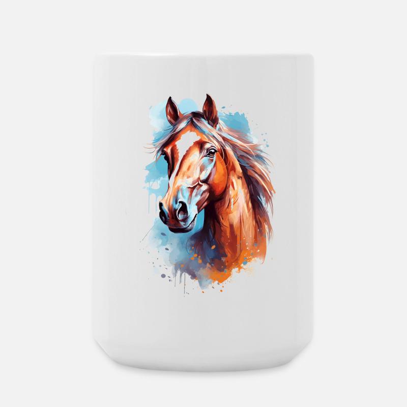 Aqaurell Horse Design - Large Mug 440 ml - white