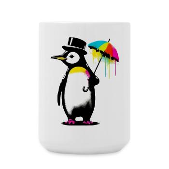 Penguin with hat and umbrella for rain - Large Mug 440 ml - white - Front