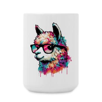 Alpaka mit Brille - Große Tasse 440 ml - Weiß - Vorne