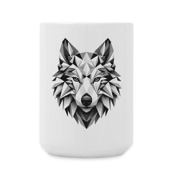 geometrischer Wolfskopf- Polygonen Motiv - Große Tasse 440 ml - Weiß - Vorne