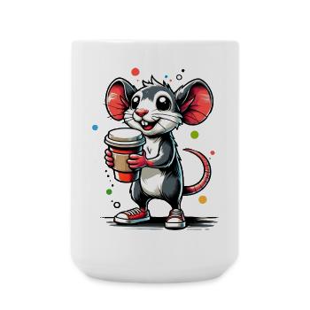 Cartoon of a cheerful mouse with coffee - Large Mug 440 ml - white - Front