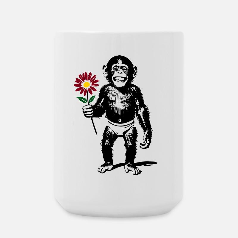 Monkey with Flower Valentine's Gift - Large Mug 440 ml - white