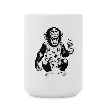Laughing monkey with ice cream - Large Mug 440 ml - white - Front