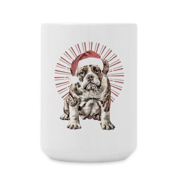 Christmas Bulldog with Santa Hat - Large Mug 440 ml - white - Front