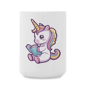 Mignon dessin animé licorne lisant un livre - Grande tasse 440 ml - blanc - Devant