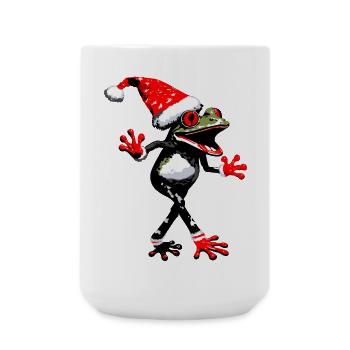 Tanzender Frosch mit Weihnachtsmütze - Große Tasse 440 ml - Weiß - Vorne