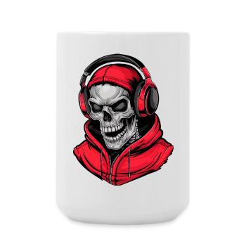 Totenkopf in Rot Kapuzenpullover mit Kopfhörern - Große Tasse 440 ml - Weiß - Vorne