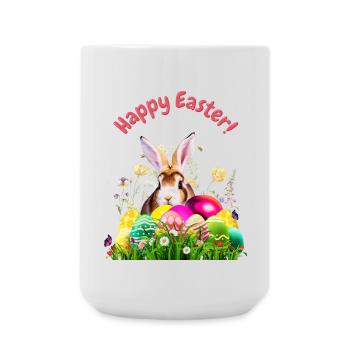 Cute Easter bunny with colorful eggs - Large Mug 440 ml - white - Front