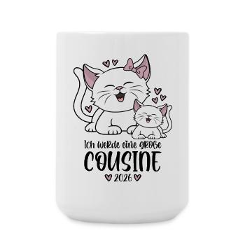 Große Cousine 2026 Kätzchen Katze Katzen Kinder - Große Tasse 440 ml - Weiß - Vorne