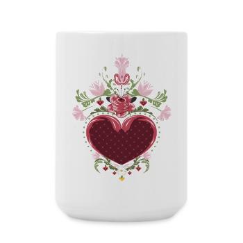 Herz mit Blumen –Bauernmalerei inspiriertes Design - Große Tasse 440 ml - Weiß - Vorne