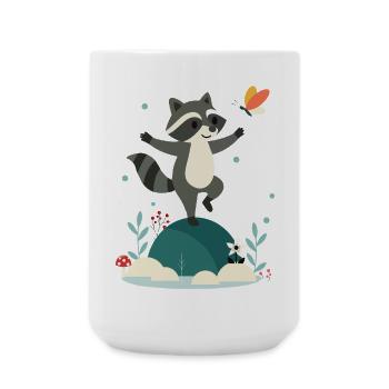 Playful dancing raccoon with butterfly - Large Mug 440 ml - white - Front