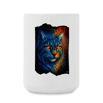 Chat sauvage lynx mystique à la lumière du feu - Grande tasse 440 ml - blanc - Devant