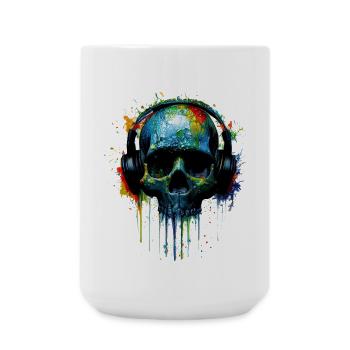 DJ skull colored with headphones - Large Mug 440 ml - white - Front