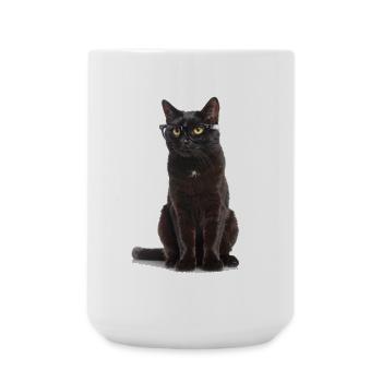 Schwarze Katze mit Brille – Cool, clever & total k - Große Tasse 440 ml - Weiß - Vorne