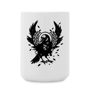 Stylized crow – mystical black and white motif - Large Mug 440 ml - white - Front