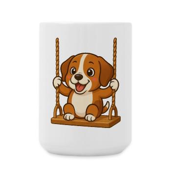 Süßer Beagle Cartoon Hund auf Schaukel Schaukeln - Große Tasse 440 ml - Weiß - Vorne