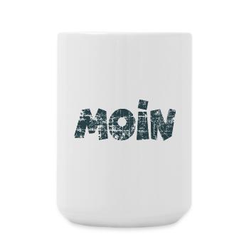Moin (Vintage Dunkelblau) Guten Morgen Gruß - Große Tasse 440 ml - Weiß - Vorne