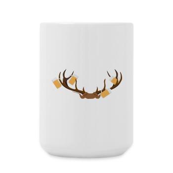 Hirschgeweih mit Bier - Große Tasse 440 ml - Weiß - Vorne